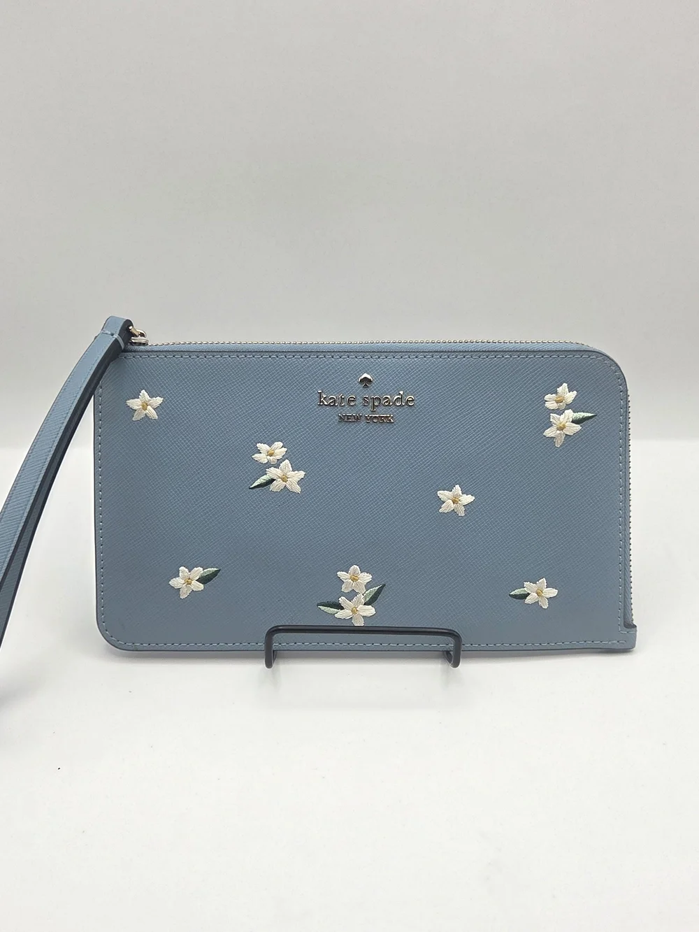 Kate Spade New York Lucy Floral Embroidered Leather Medium L-Zip Wristlet